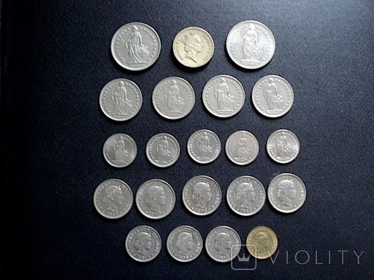 Швейцарские франки 20 монет + 1паунд Великобритании., фото №3
