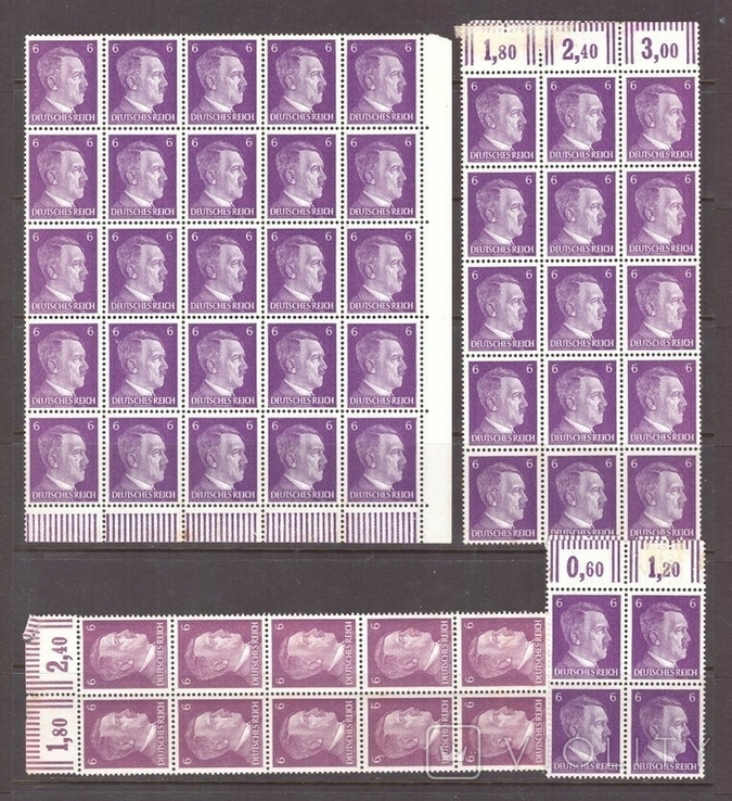 Почтовая марка Германии 1941,Гитлер, части листа, 54 штуки.