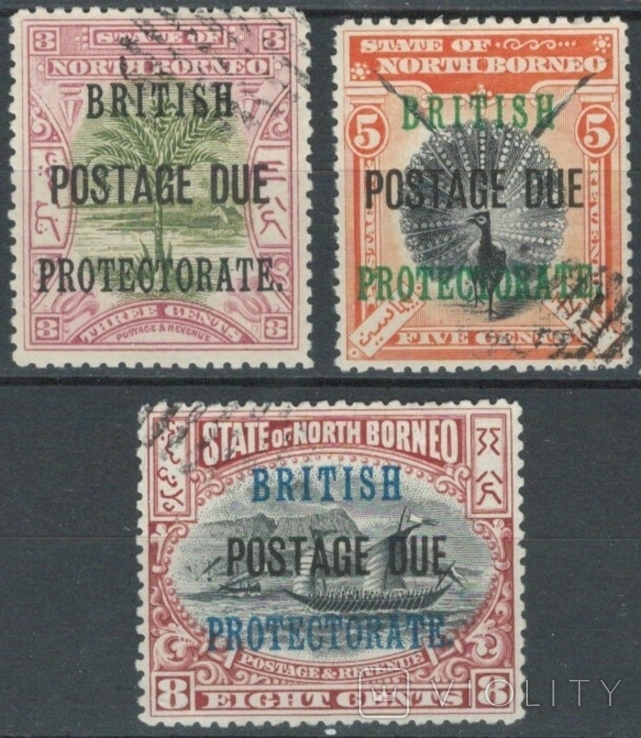 Ас25 Брит. колонии. Северное Борнео 1903, доплатные марки №№ 21, 23 и 25