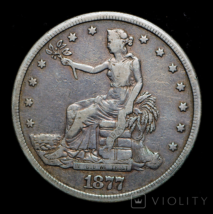 США торговый доллар 1877 S серебро