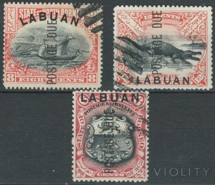 Ат29 Брит. колонии. Лабуан 1901, доплатные марки №№ 5, 6 и 7