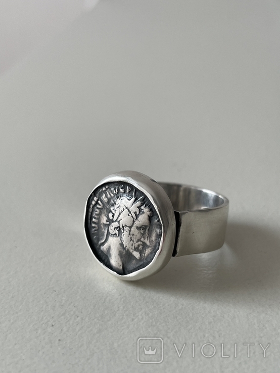 Перстень Антоний Пий, денарий, серебро 925, чернение, фото №5