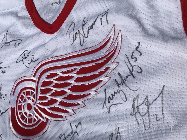 Detroit Red Wings 2008 Джерси и шайба с афтографами команды, сертификат, фото №11