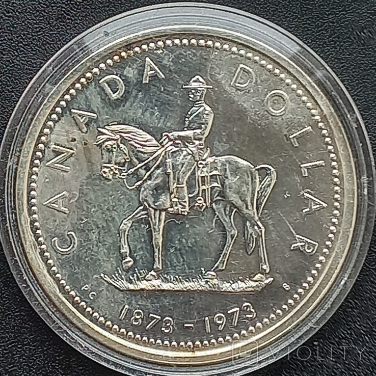 1 доллар, Канада, 1973 г., 100 лет конной полиции Канады, серебро