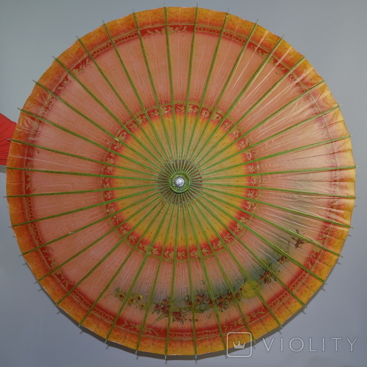 Винтажный Японский зонтик. Ручная роспись. Бамбук папирус, фото №2