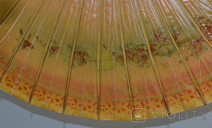 Винтажный Японский зонтик. Ручная роспись. Бамбук папирус, фото №7