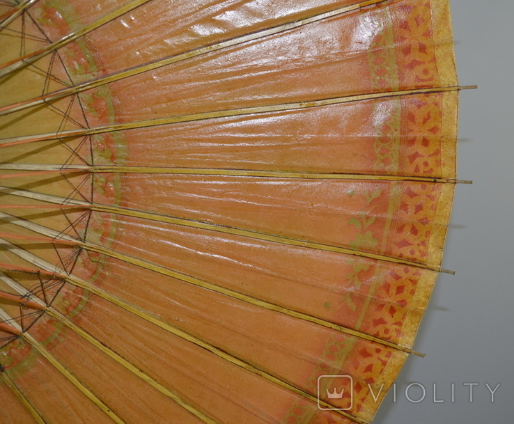Винтажный Японский зонтик. Ручная роспись. Бамбук папирус, фото №8