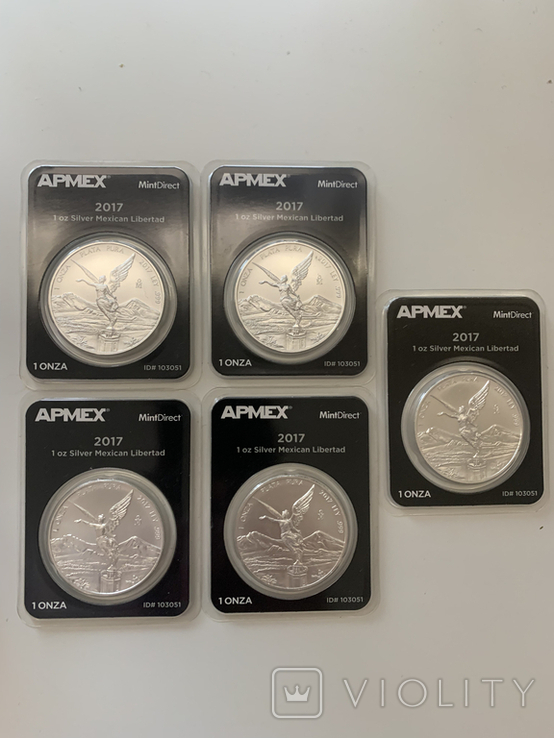 5 монет 1 унція 2017 рік Мексика Лібертад срібло 31,1 грамм 999,9