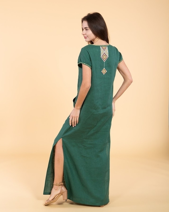 Сукня вишита жіноча 'Буковель' льон зелений, фото №5