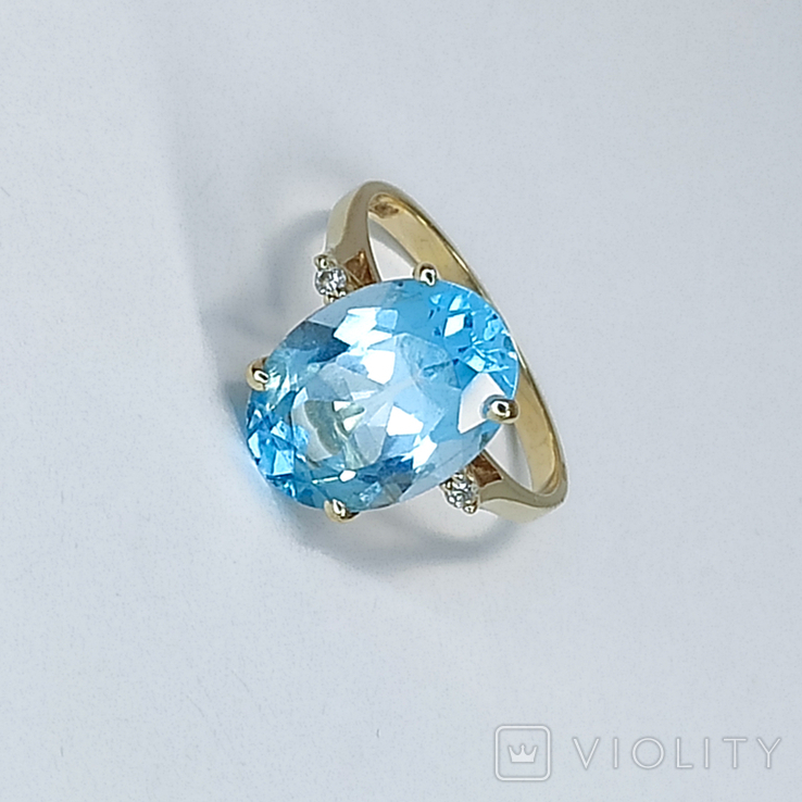 Винтажное золотое кольцо с на туральным топазом и бриллиантами, фото №6