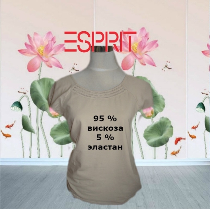 Esprit Красивая женская футболка бежевая вискоза 48, photo number 2