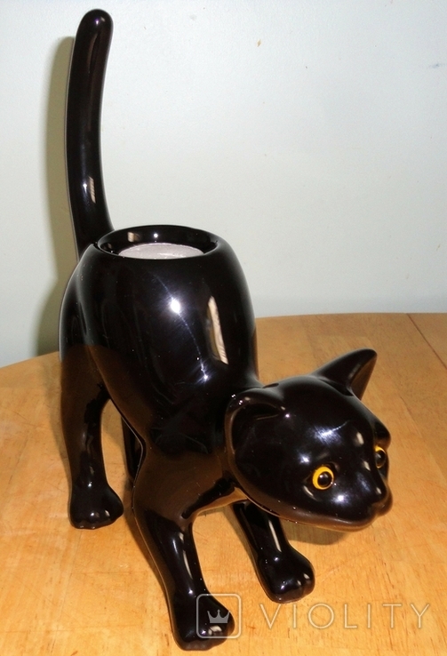 Подсвечник фарфоровый "Черная кошка", фото №2