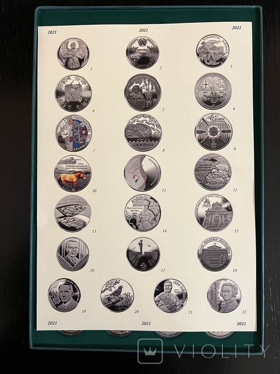 Полный набор медноникелевых монет НБУ 2021 года в планшете, фото №3