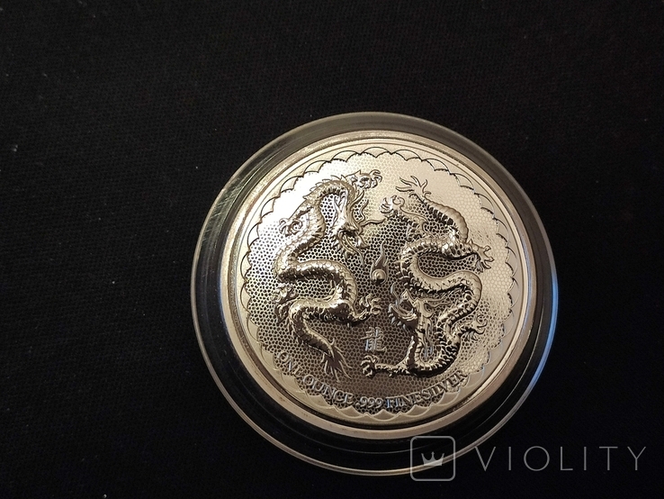 Два Дракона.2018 г.Серебряная монета Ниуэ., фото №3