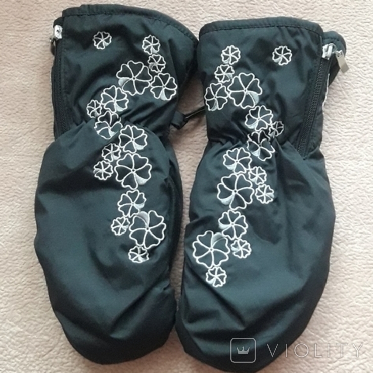 Перчатки горнолыжные чёрные варежки с вышивкой Zanier Primaloft, фото №8