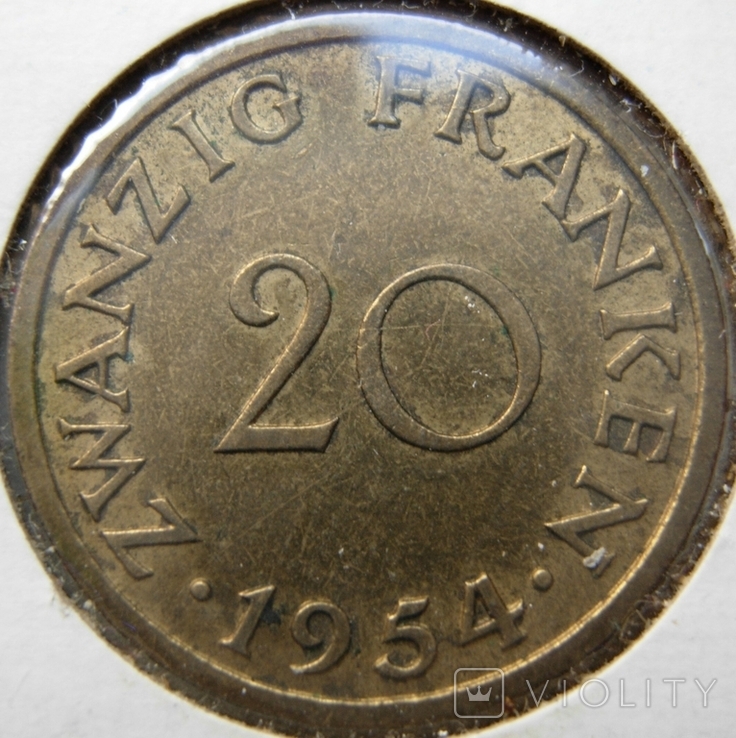  Саарленд 20 франкен 1954, фото №2