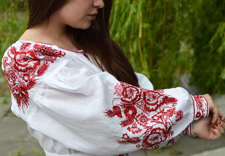 Вишиванка жіноча з льону "Житні колоски" білого кольору, фото №4