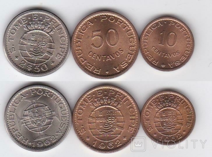S. Tome and Prince Сан-Томе и Принсипи - набор 3 монеты 10 50 Cents 2.50 Folds 1962