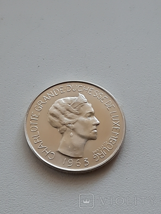 100 франков Люксембург 1963 г.Серебро., фото №2