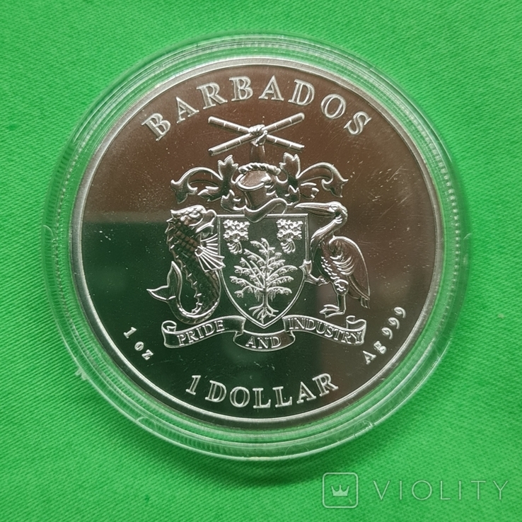  Барбадос 1 доллар Осьминог Карибское серебро 2021 1 oz ТИРАЖ 7500, photo number 3