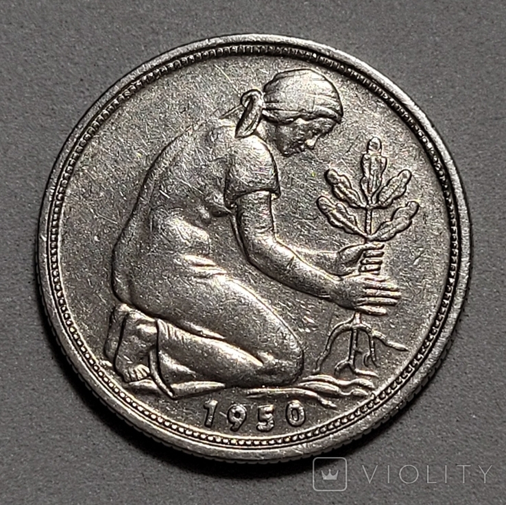 ФРГ - 50 Pfennig 1950 G (Bank deutsche Lander), фото №3