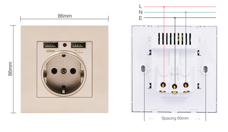 Розетка 220v с USB для зарядки, фото №2