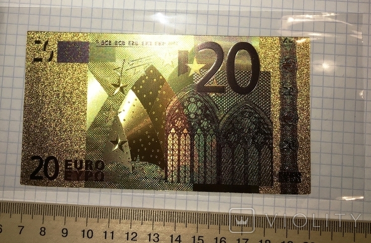 Позолоченная сувенирная банкнота 20 Euro (24K) в защитном файле / сувенірна банкнота