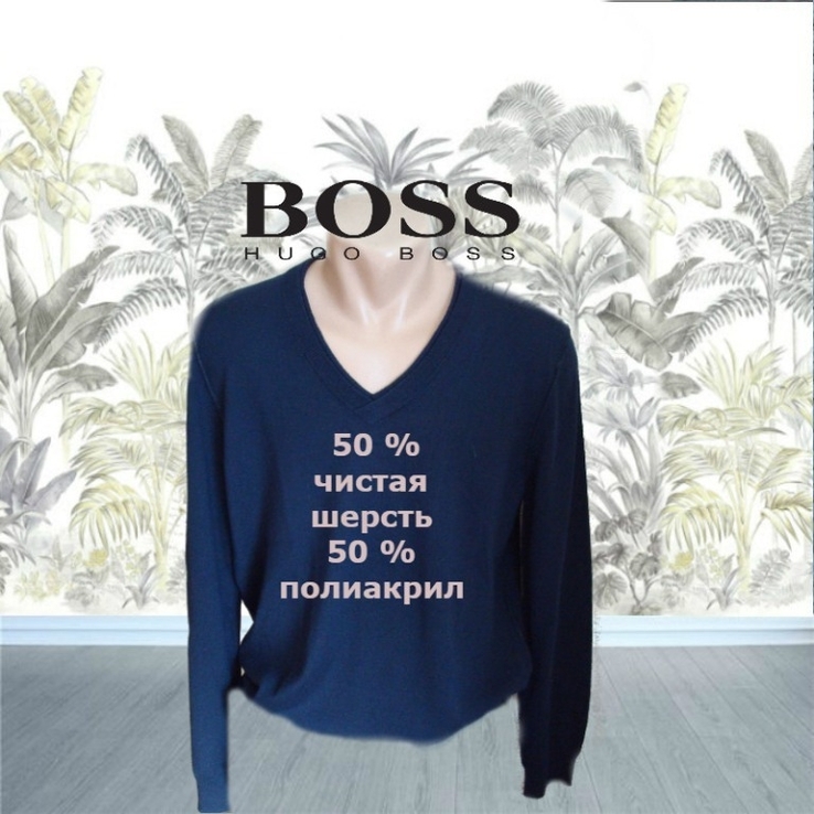 Hugo boss оригинальный полушерстяной тонкий пуловер мужской мыс т синий l, фото №2