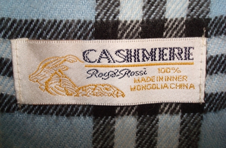 Cashmere кашемировый теплый шарф голубой в клетку с бахромой, фото №8