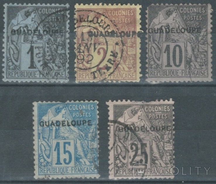 Ак08 Франц. колонии. Гваделупа 1891 №12-13, 16-17 и 19 (30 евро)