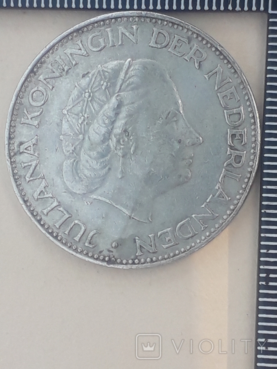 2 1/2 гульдена, Нидерланды, 1960 год, королева Юлиана, серебро, 0.720, 14.97 гр., фото №2