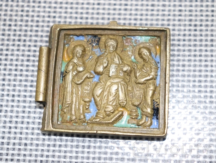 Часть иконы складня Деисус с избранными святыми XVIII век бронза эмали