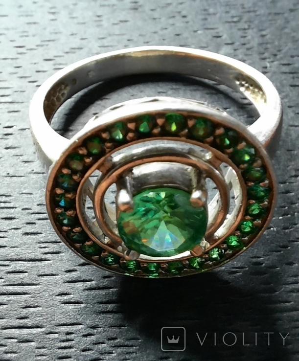Кольцо с зелёными камнями 925 проба, photo number 2
