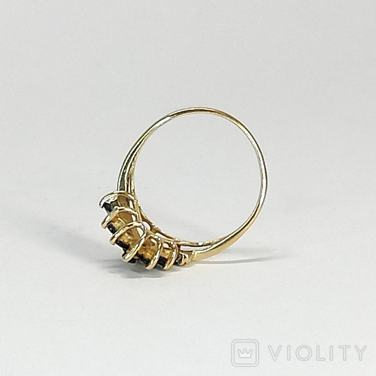 Винтажное миниатюрное золотое (10к) кольцо с натуральными сапфирами и бриллиантами, фото №5