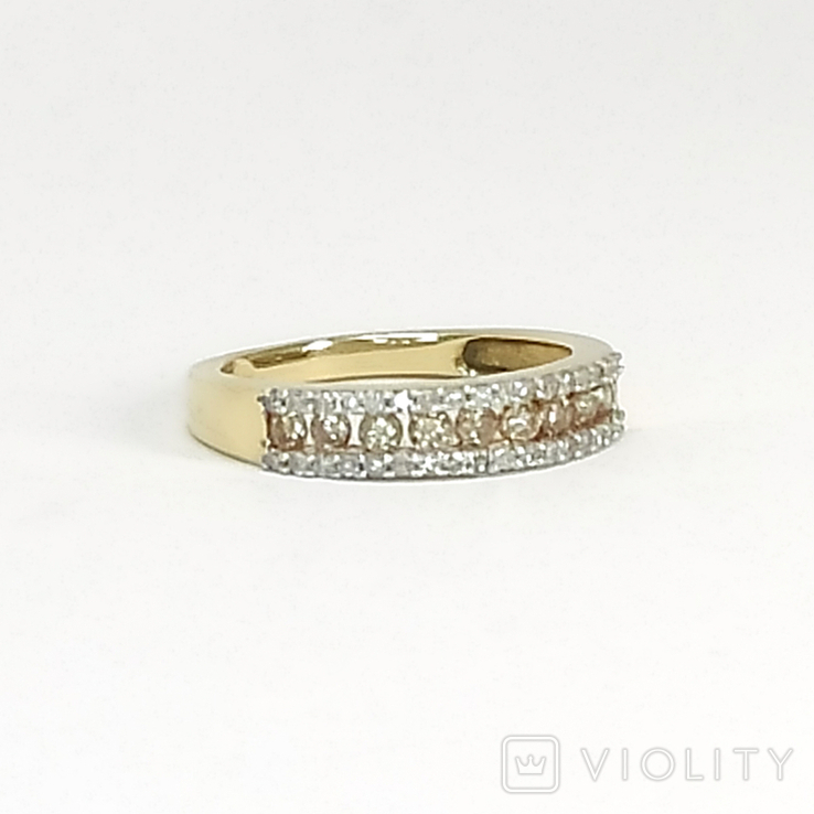 Золотое (10к) кольцо с бесцветными и коньячными бриллиантами, фото №3