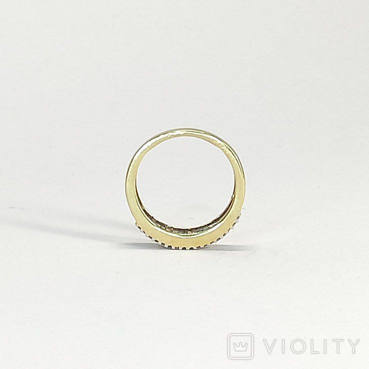 Золотое (10к) кольцо с бесцветными и коньячными бриллиантами, фото №6