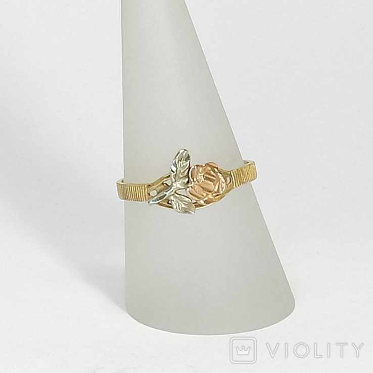Миниатюрное винтажное золотое кольцо с розочкой, фото №3