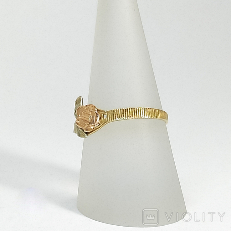 Миниатюрное винтажное золотое кольцо с розочкой, фото №4