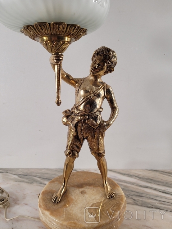 Бронзова лампа з мармуром "Пастушок" арт. 0723, фото №8