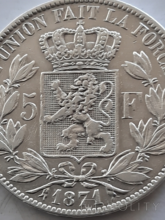 5 франков Бельгия 1871г Серебро.