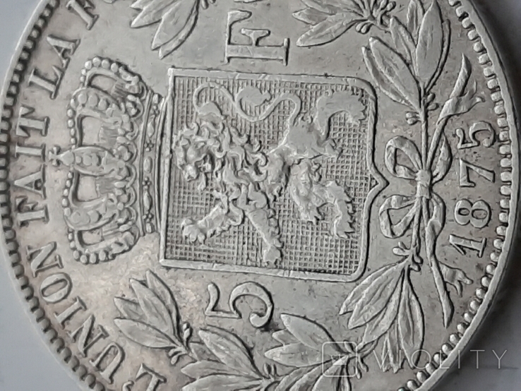 5 франков Бельгия 1875 г.Сееребро., фото №2