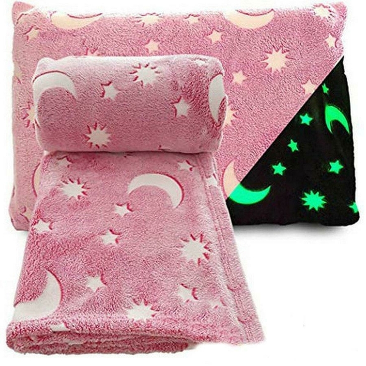 Светящийся в темноте плед одеяло BLANKET Розовый цвет 120х165 см, фото №5