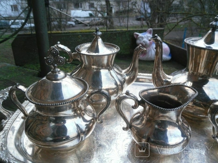 Антикварный чайно-кофейный посеребренный сервиз, фото №3