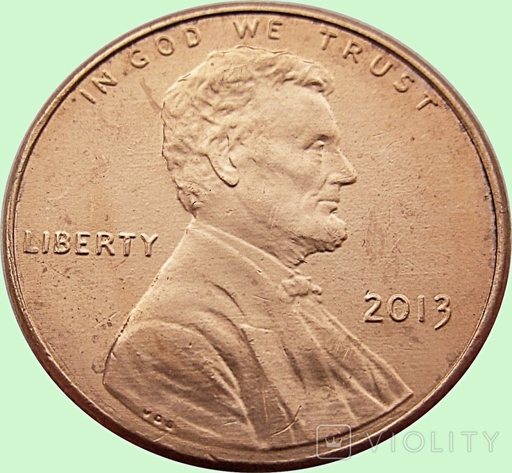 145.USA 1 cent, 2013. Lincoln Cent Without the mark of the monument. Shield, photo number 3