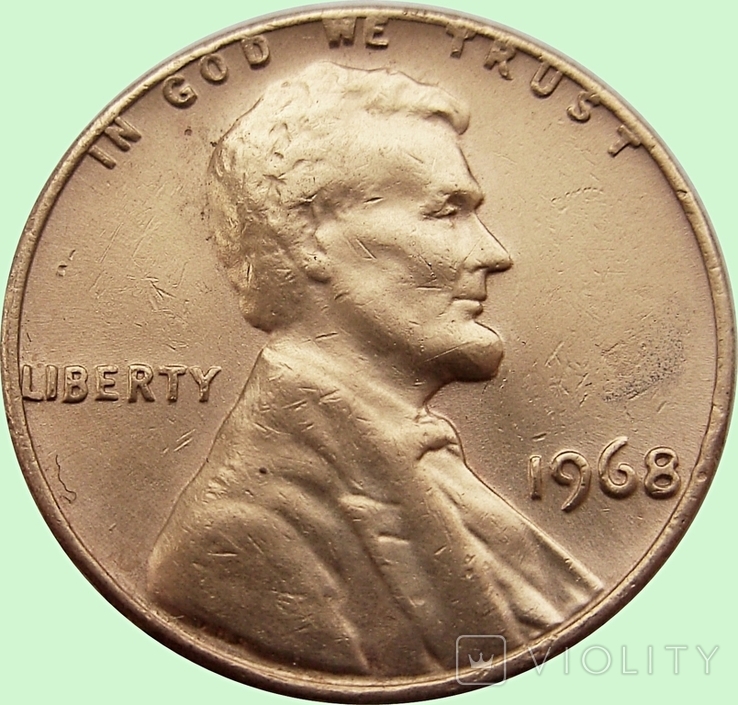129.U.S. 1 cent, 1968. Lincoln Cent Without Mondvor Mark, photo number 2