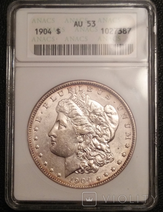 Доллар США 1904 Морган слаб ANACS "AU-53 "