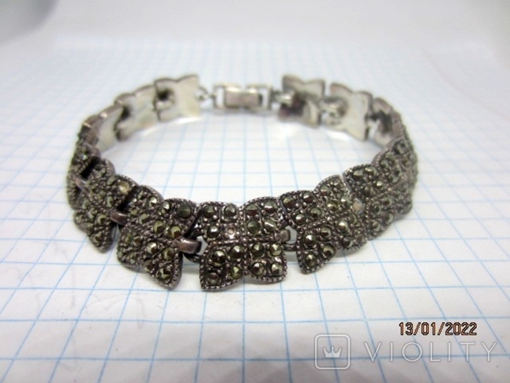 925 Silver Drip Bracelet with Marcasite Vintage Stones, photo number 3