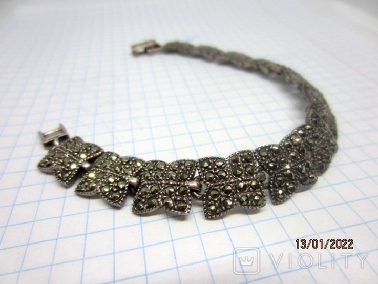 925 Silver Drip Bracelet with Marcasite Vintage Stones, photo number 7