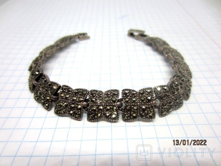 925 Silver Drip Bracelet with Marcasite Vintage Stones, photo number 2