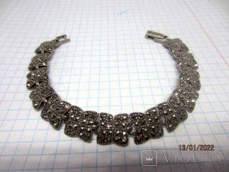 925 Silver Drip Bracelet with Marcasite Vintage Stones, photo number 10
